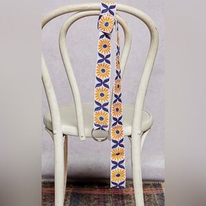 POL BELT181 Embroidered Floral Belt - Blue and Yellow 47” long